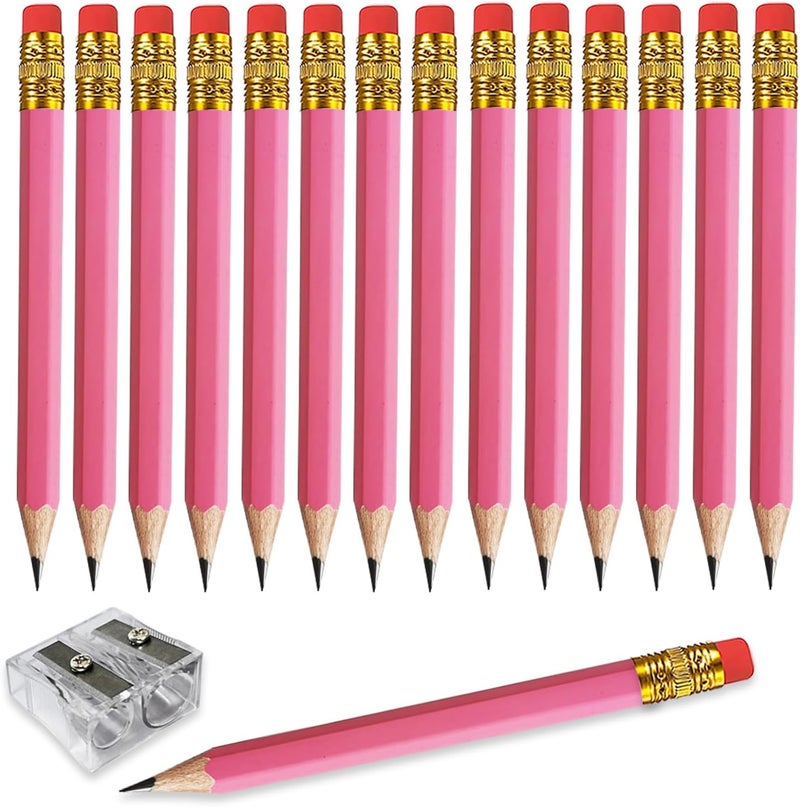 Adhere 25pcs Golf Pencils with eraser Hexagon Wooden Pencils Graphite 2B for Golf Event Scoring,Classroom,Wedding,Company Meetings,Pew, Pocket (Pink) - Image 1